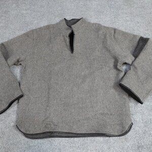 Lanart Womens Sweater M Gray Brown Reversible Baby Alpaca Pullover Leather Trim